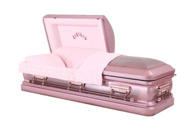 Розовая бархатная металлическая урна для гроба в форме 18 калибра стали, естественный расчесываемый свет MC10